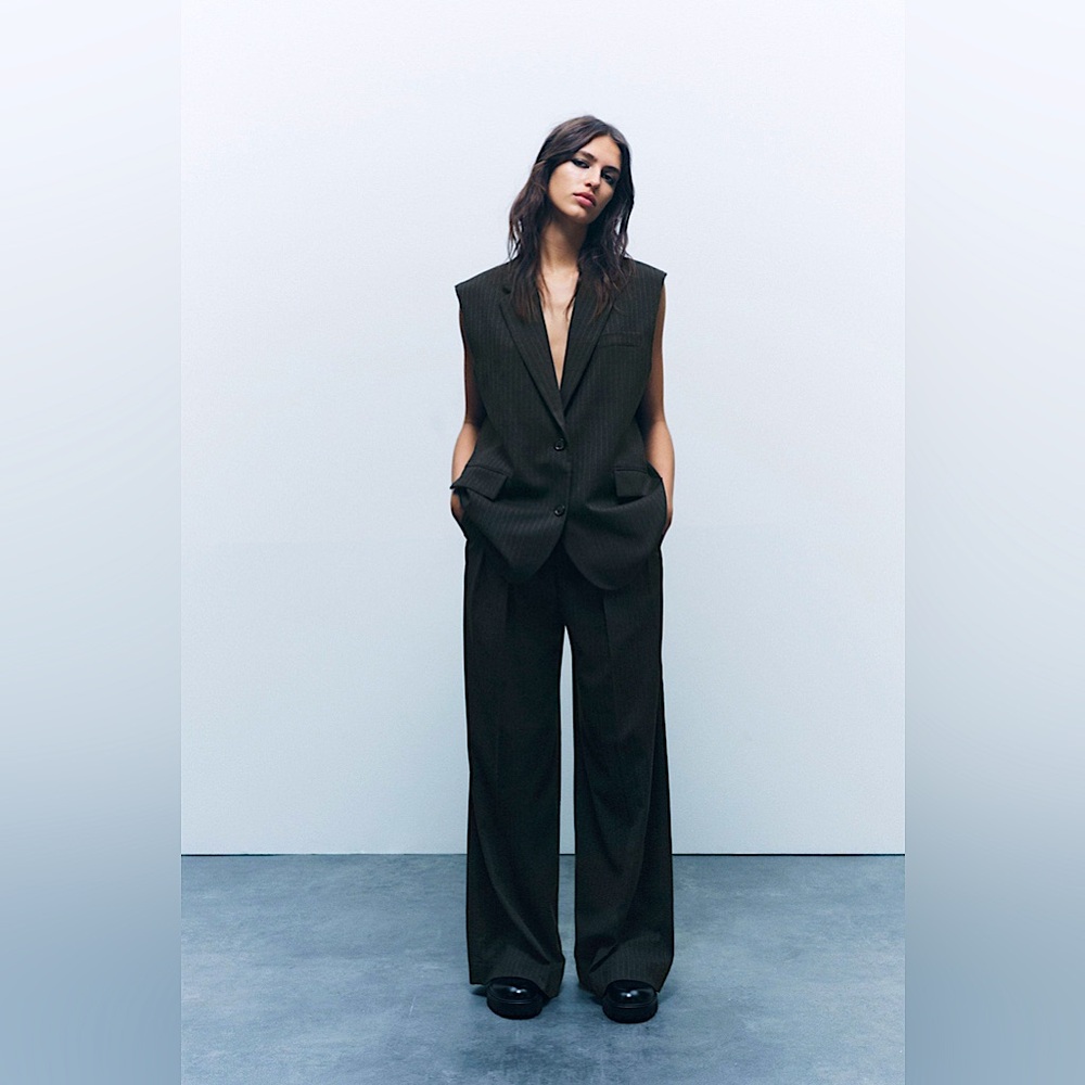 ZARA OVERSIZED PINSTRIPE VEST ZW COLLECTION AND MATCHING TROUSER